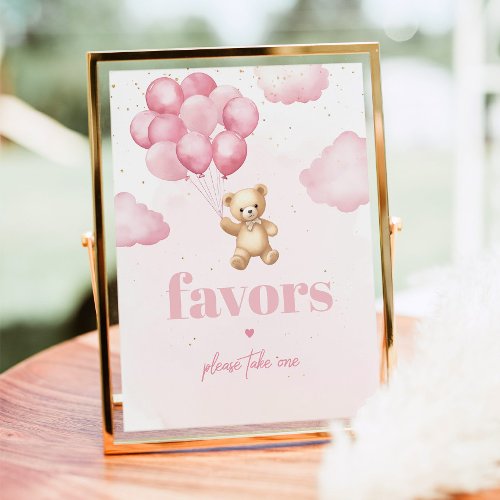 Pink teddy bear girl shower Favors sign