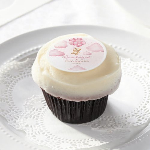 Pink teddy bear girl shower we can bearly wait edible frosting rounds