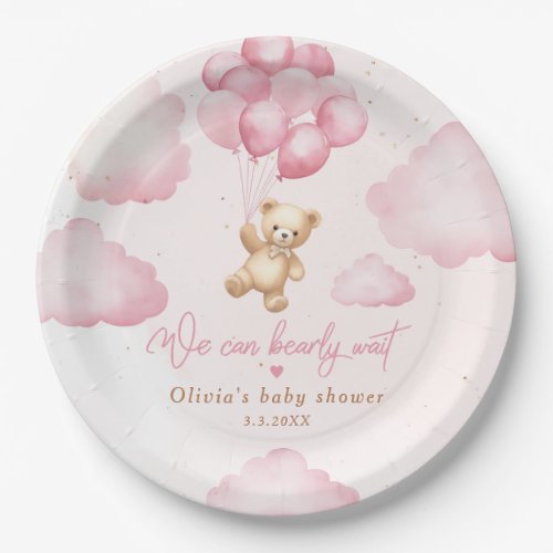 Pink teddy bear girl shower we can bearly wait paper plates