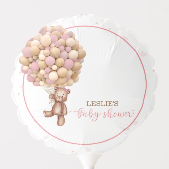 Pink Teddy Bear Hot Air Balloon Baby Shower Custom (Front)
