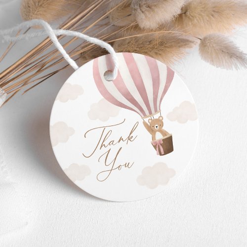 Pink Teddy Bear Hot Air Balloon Baby Shower Favor Tags