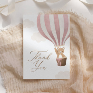 Pink Teddy Bear Hot Air Balloon Baby Shower Letterpress Thank You Card