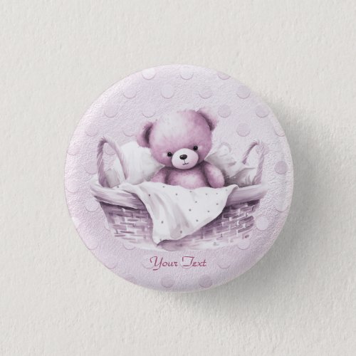 Pink Teddy Bear in Basket Button