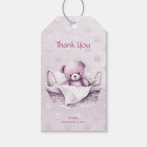 Pink Teddy Bear in Basket Gift Tag