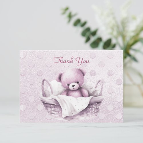 Pink Teddy Bear in Basket Thank You Card