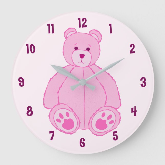 Pink Teddy Bear Large Clock (Front)