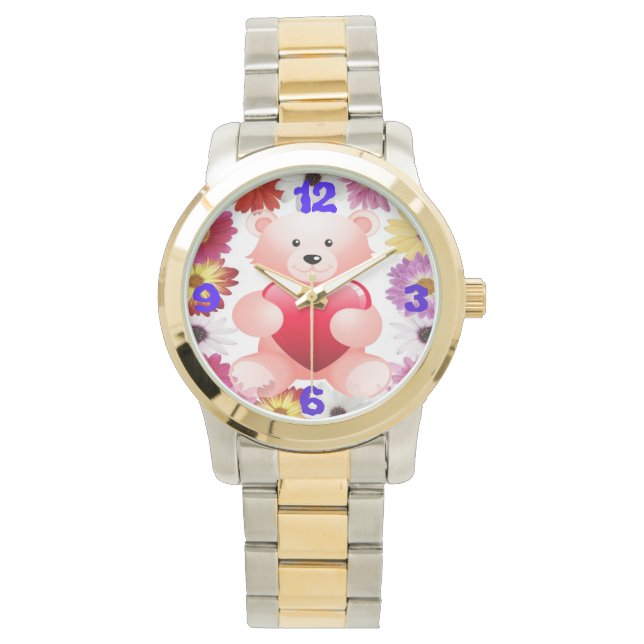 Pink Teddy bear Love bear Watch (Front)