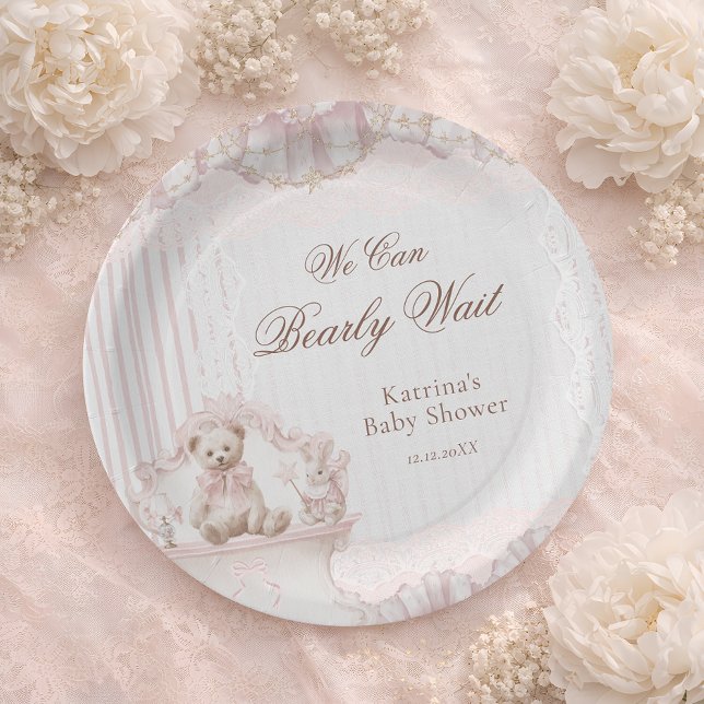 Pink Teddy Bear Nursery Baby Girl Shower Paper Plates (Creator Uploaded)