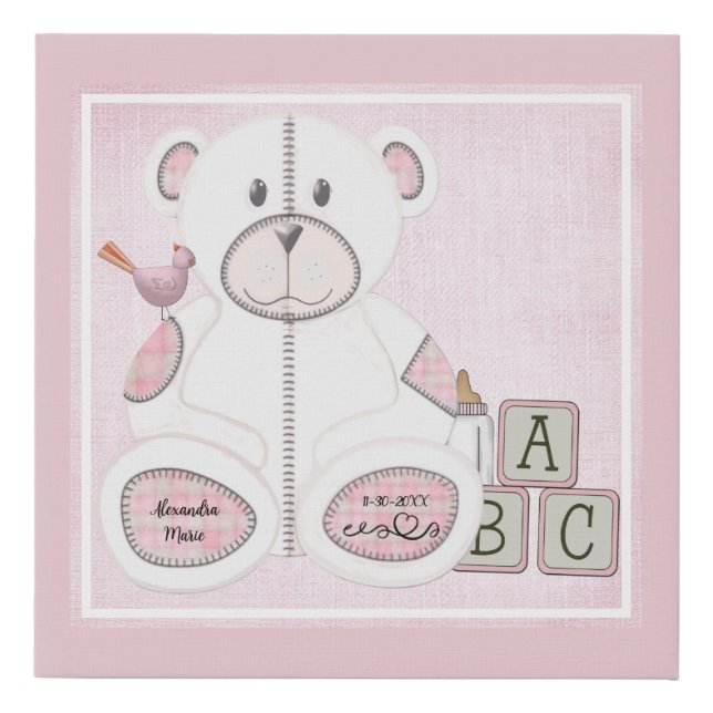 Pink Teddy Bear Nursery  Faux Canvas Print (Front)