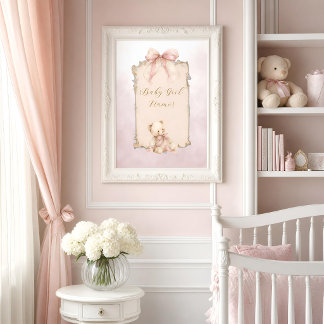 Pink Teddy Bear Nursery Name Poster