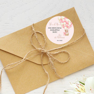 Pink Teddy Bear Oh Girl Balloon Baby Shower Classic Round Sticker