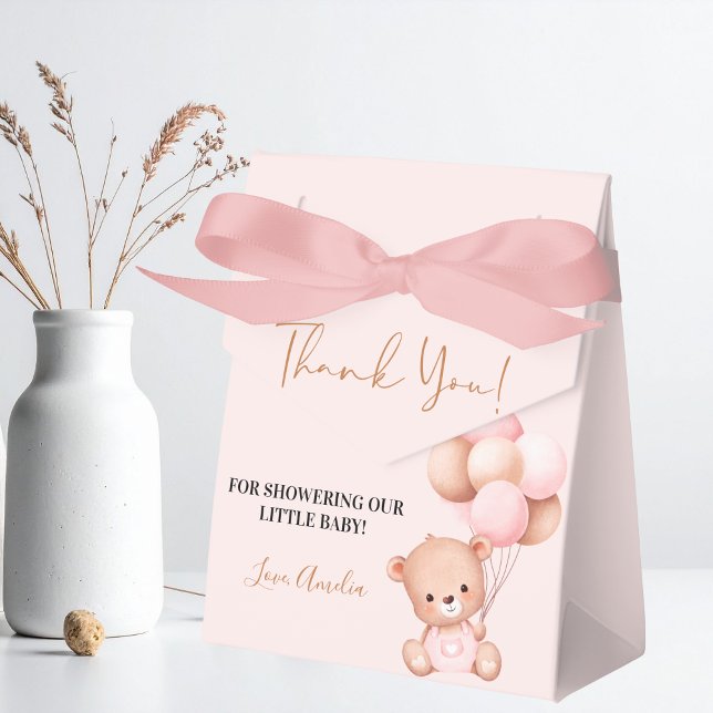 Pink Teddy Bear Oh Girl Balloon Baby Shower Favor Boxes (Creator Uploaded)