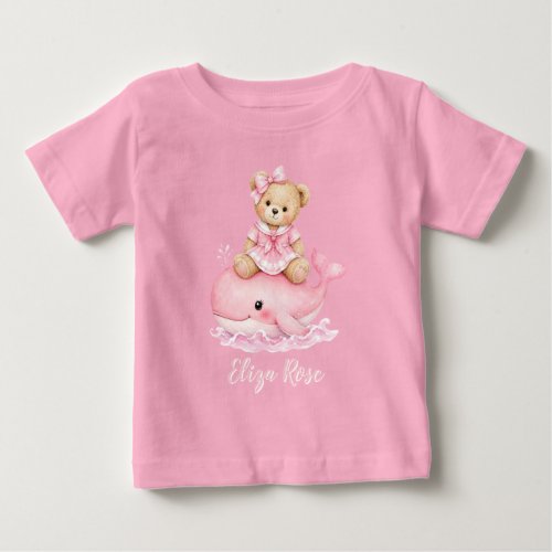 Pink Teddy Bear On Whale Girl Baby Shower T-Shirt