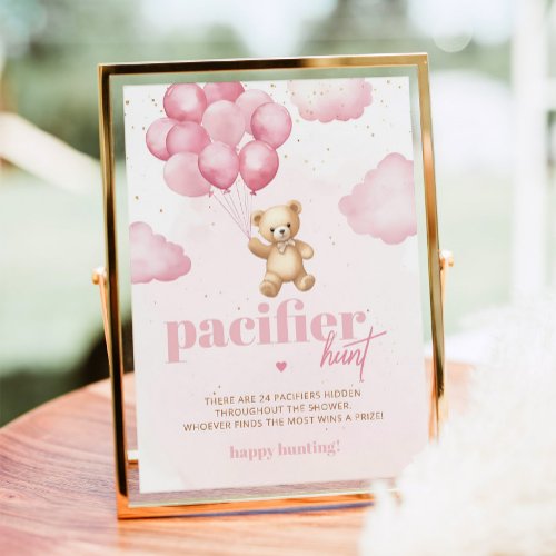 Pink teddy bear Pacifier hunt baby shower game Poster