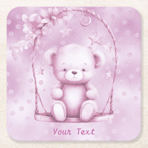 Pink Teddy Bear Paper Coaster