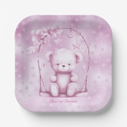 Pink Teddy Bear Paper Plate