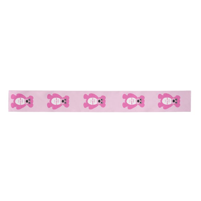 Pink Teddy Bear Personalized Baby Shower Satin Ribbon (Front)