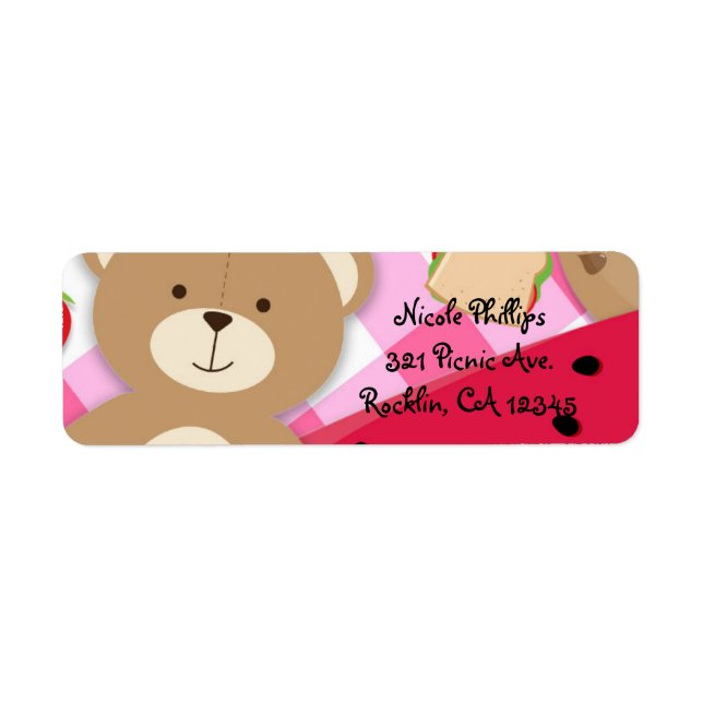 Pink Teddy Bear Picnic Birthday Party Invitation Label (Front)