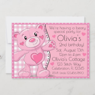 Pink Teddy Bear Picnic Girls Birthday Invitation