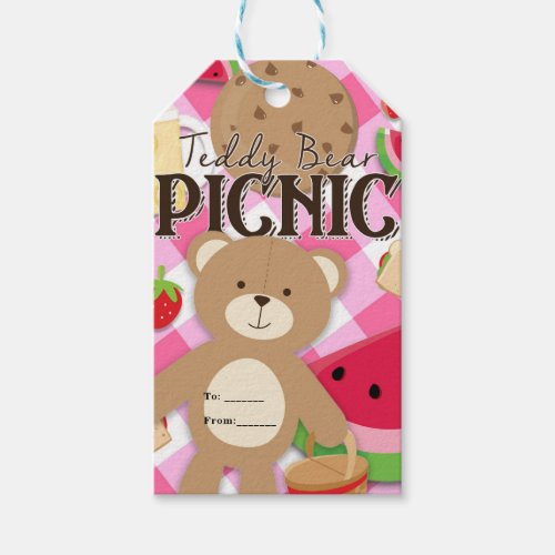 Pink Teddy Bear Picnic Summer Birthday Party Favor Gift Tags