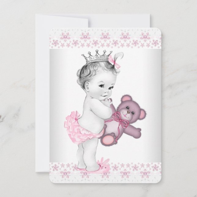 Pink Teddy Bear Princess Baby Shower Invitation (Front)