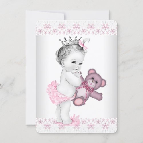 Pink Teddy Bear Princess Baby Shower Invitation