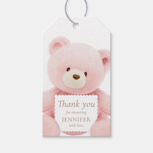 Pink Teddy Bear Thank you Favor Gift Tags