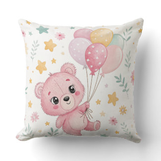 Pink Teddy Bear Throw Pillow – Cute Nursery & Baby