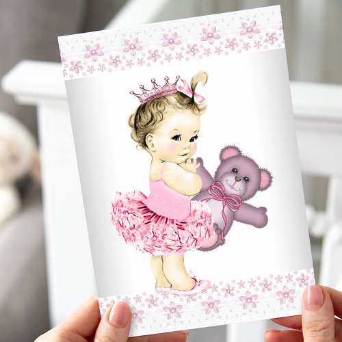 Pink Teddy Bear Tutu Princess Baby Shower Invitation