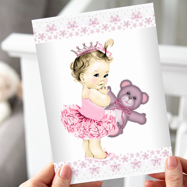 Pink Teddy Bear Tutu Princess Baby Shower Invitation