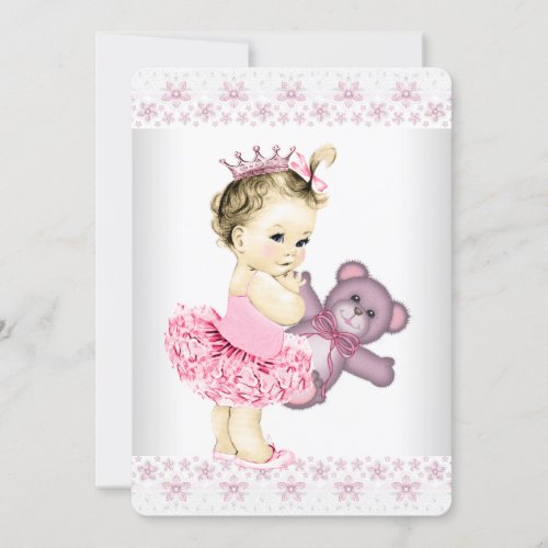 Pink Teddy Bear Tutu Princess Baby Shower Invitation