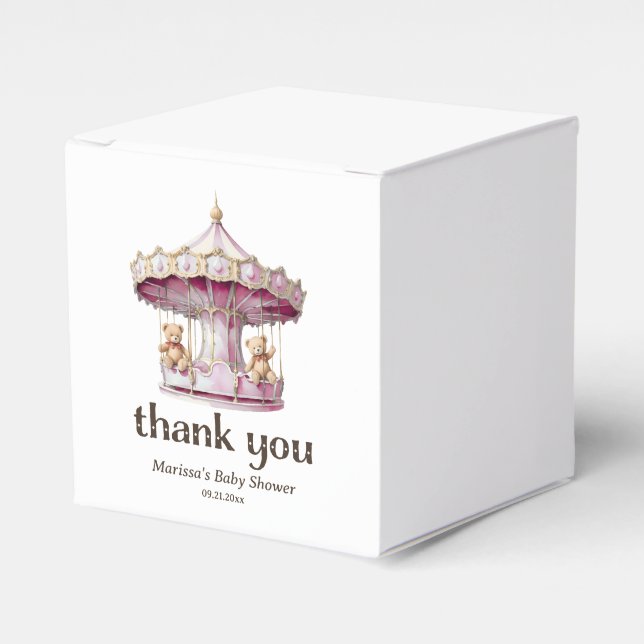 Pink Teddy Bear Twin Girls Baby Shower Thank You Favor Boxes (Front Side)