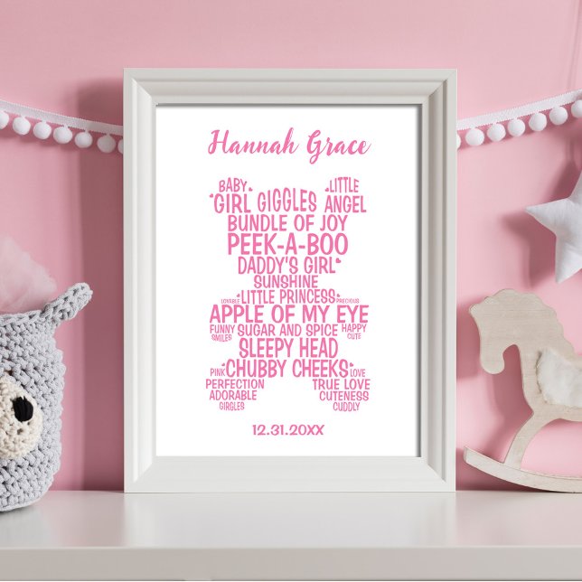 Pink Teddy Bear Typography Baby Poster (Creator Uploaded)