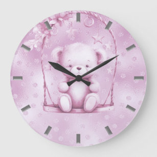 Pink Teddy Bear Wall Clock