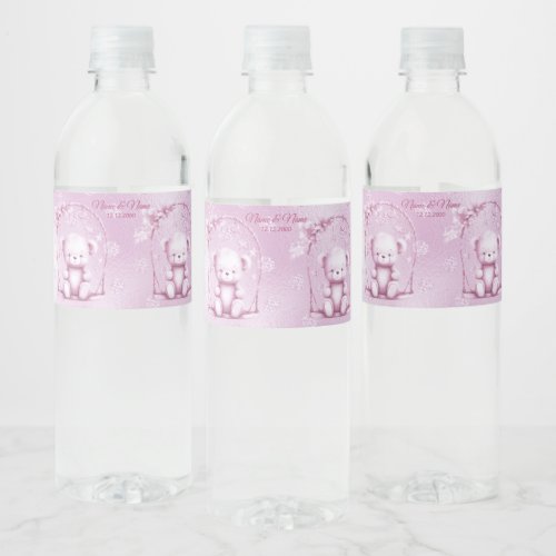 Pink Teddy Bear Water Bottle Label