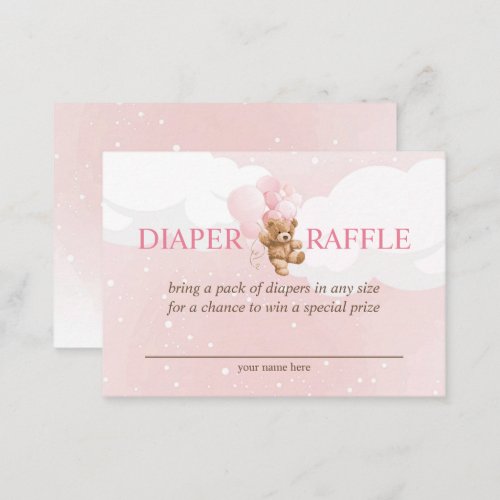 Pink Teddy Bear with Balloons Diaper Raffle Card