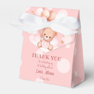 Pink teddy bear with balloons on clouds custom favor boxes