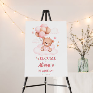 Pink teddy bear with balloons on clouds custom foam board