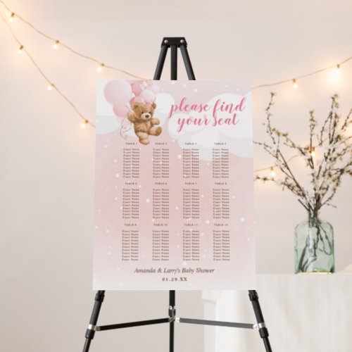 Pink Teddy Bear with Balloons Seating Chart Foam Board