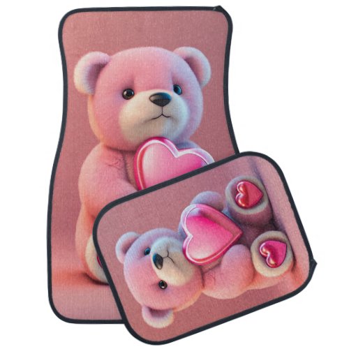 Pink teddy bear with heart car floor mats