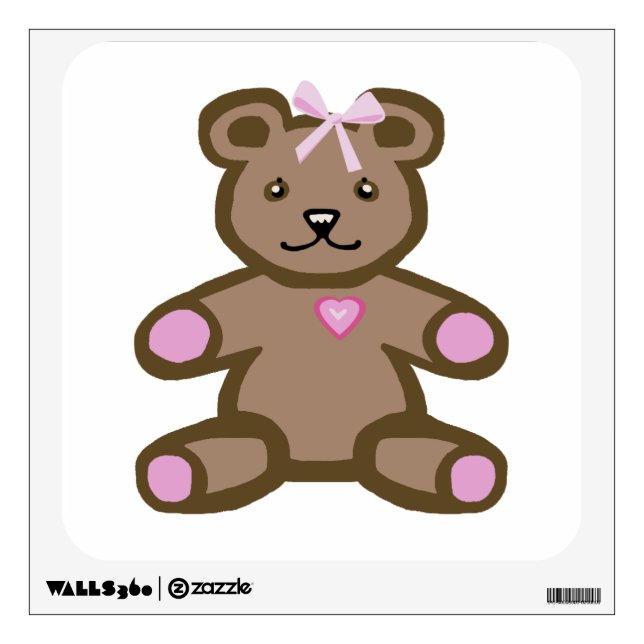 Pink teddy bear with love heart wall sticker (Front)