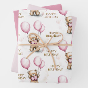 Pink Teddy Bear Wrapping Paper