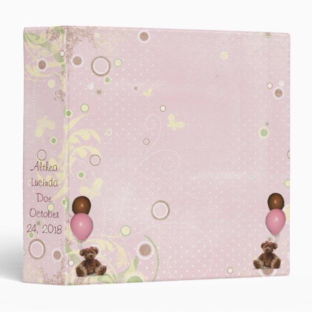 Pink Teddy Bears Balloon Scrapbook Photo Album Binder (Front/Spine)