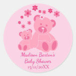 Pink Teddy Bears Cute Girl Baby Shower Classic Round Sticker