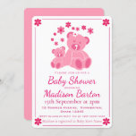 Pink Teddy Bears Cute Girl Baby Shower Invitation