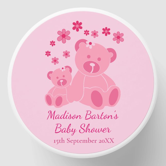 Pink Teddy Bears Cute Girl Baby Shower Mini Candle Favors (Front)