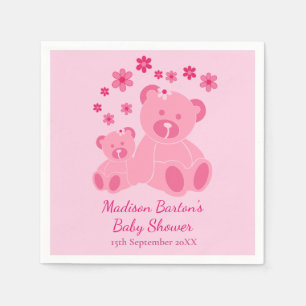 Pink Teddy Bears Cute Girl Baby Shower Napkins