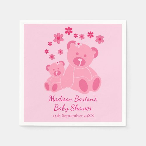 Pink Teddy Bears Cute Girl Baby Shower Napkins