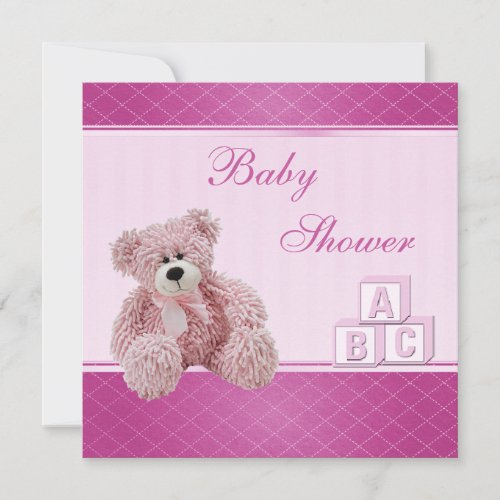 Pink Teddy  Building Blocks Baby Girl Shower Invitation