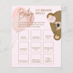 Pink Teddy Can Bearly Wait Baby Ice Breaker Bingo